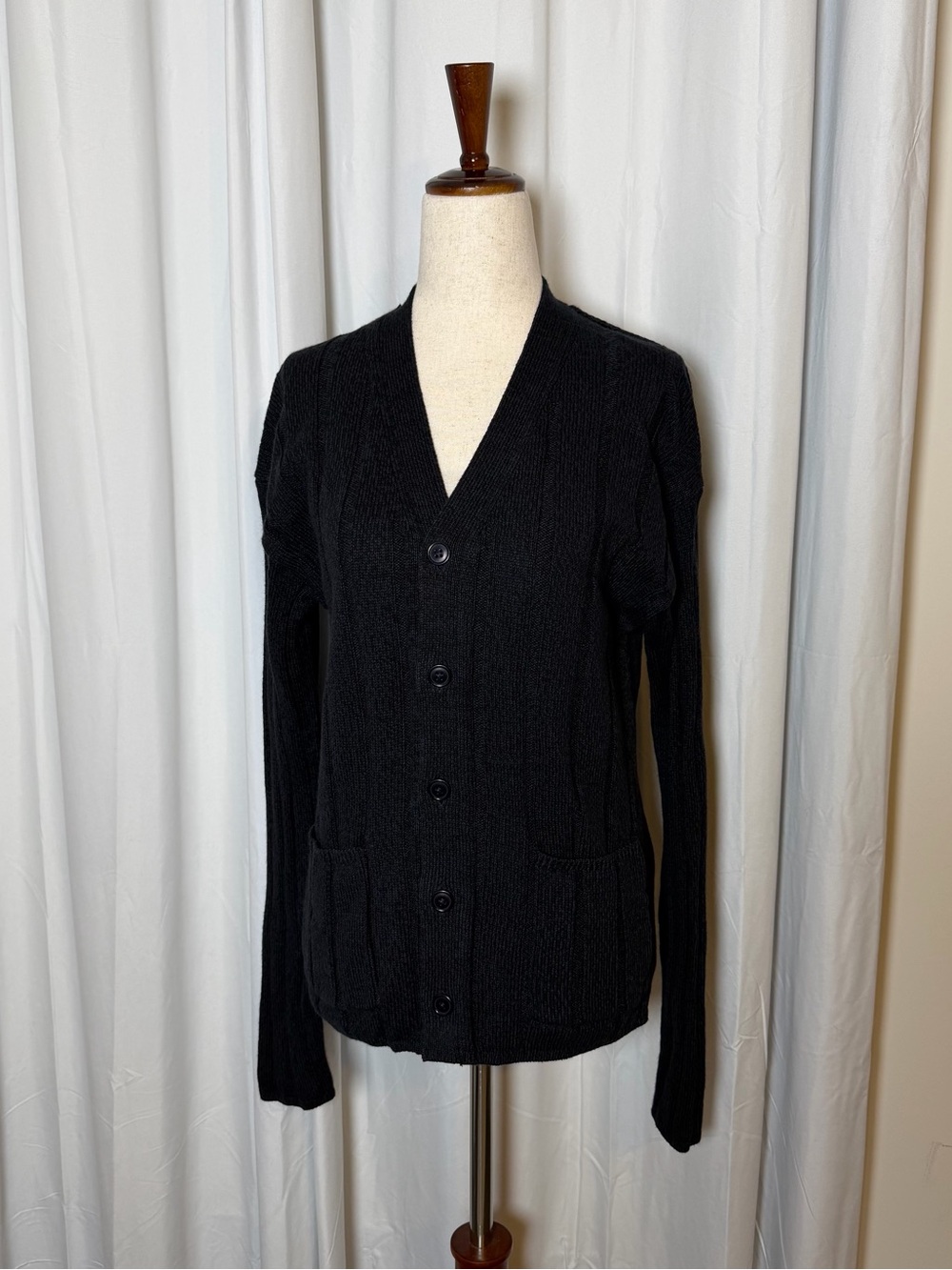 Alex Mill Navy Ribbed Cotton Linen v-Neck Cardigan XS